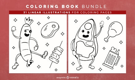 Design de páginas de livro para colorir de churrasco