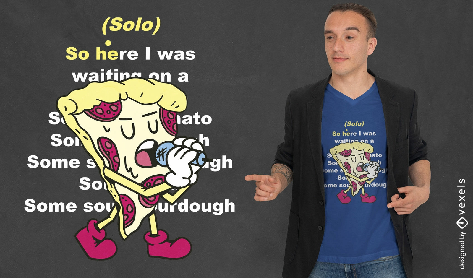 Pizza, die Cartoon-T-Shirt-Design singt