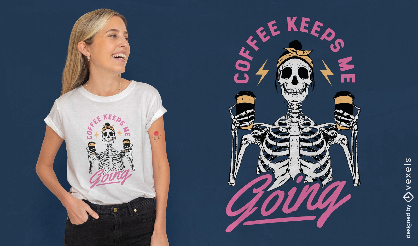 Woman skeleton with coffee t-shirt design