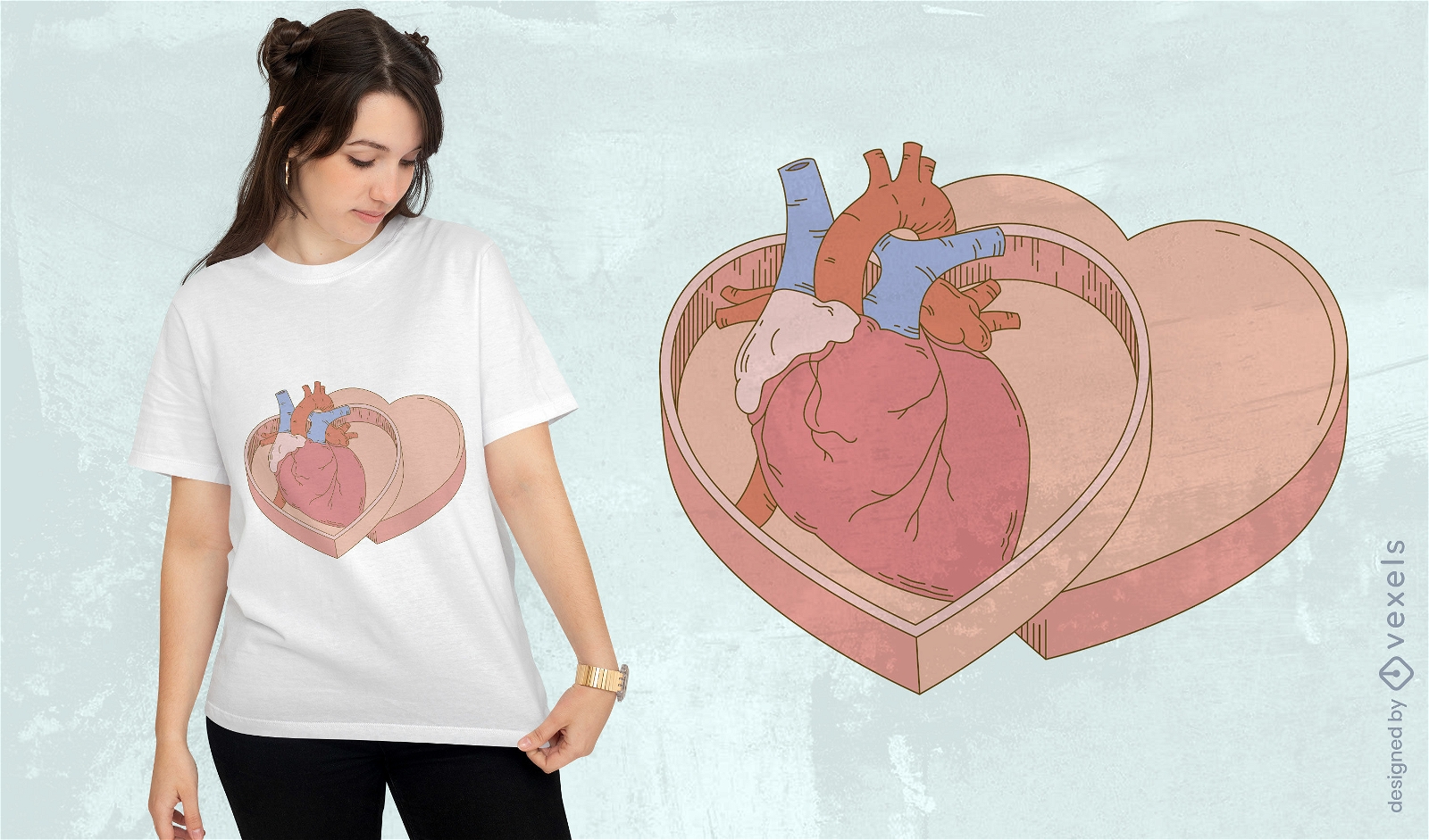 Caixas em forma de coração com design de t-shirt de coração
