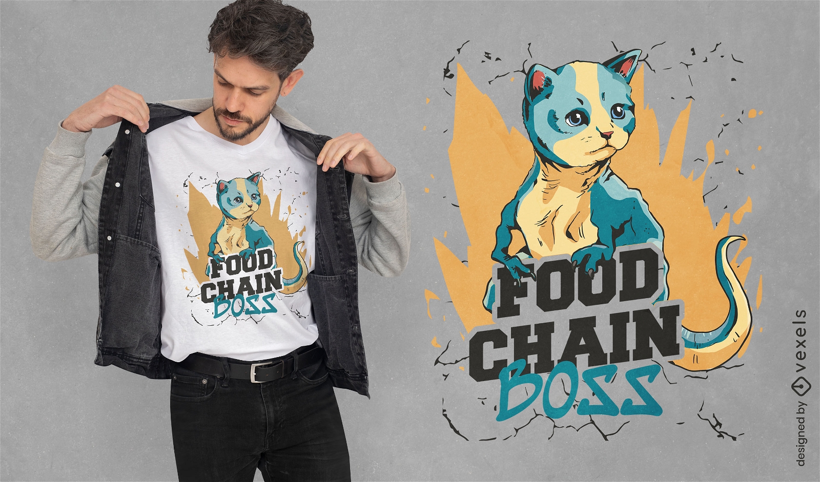 Design de camiseta de desenho animado de gato azul