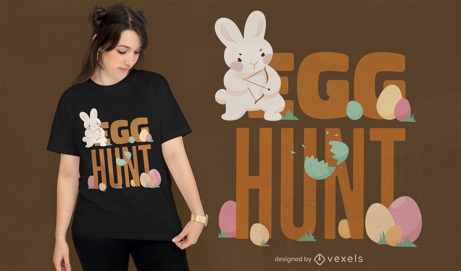 Design de camiseta de coelho e ovos de páscoa