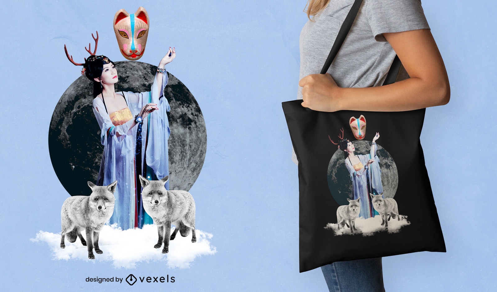 Diseño de bolso de mano kitsune japonés