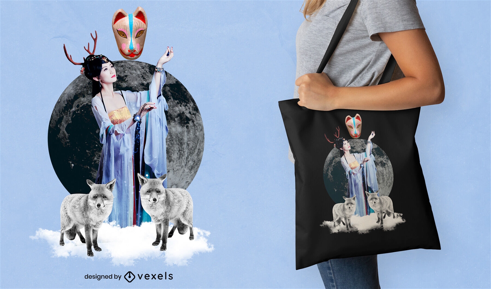 Japanese kitsune tote bag design