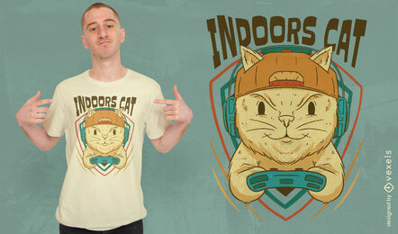 Design de camiseta de gato dentro de casa gamer