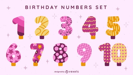 Conjunto colorido de números de cumpleaños