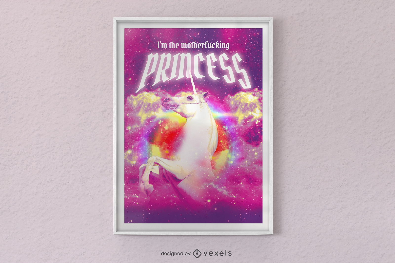 Unicorn creature in galaxy poster design