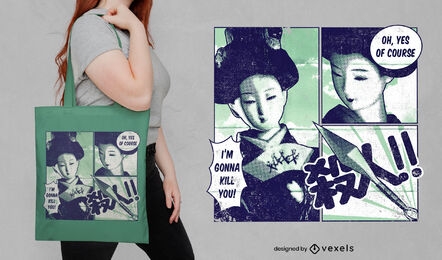 Murder geisha comic tote bag design