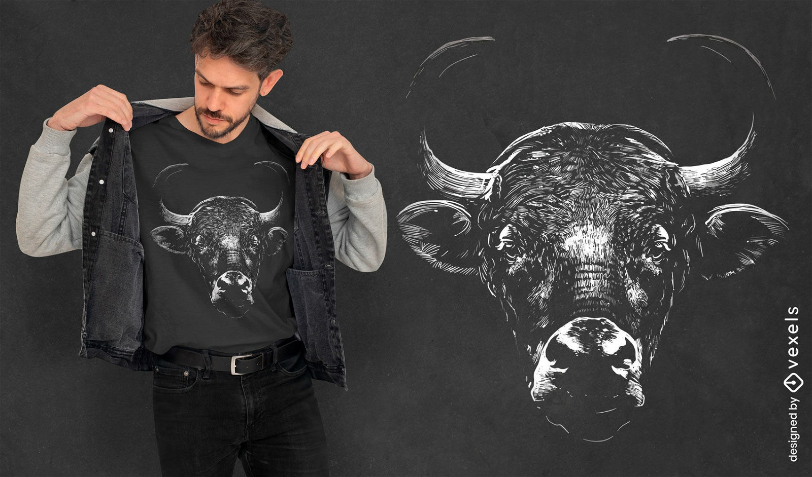 Dise?o de camiseta realista de animal salvaje de toro.