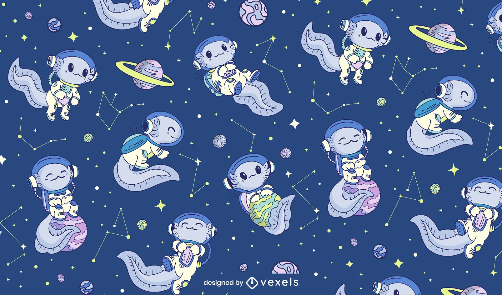 Space Axolotls blaues Musterdesign