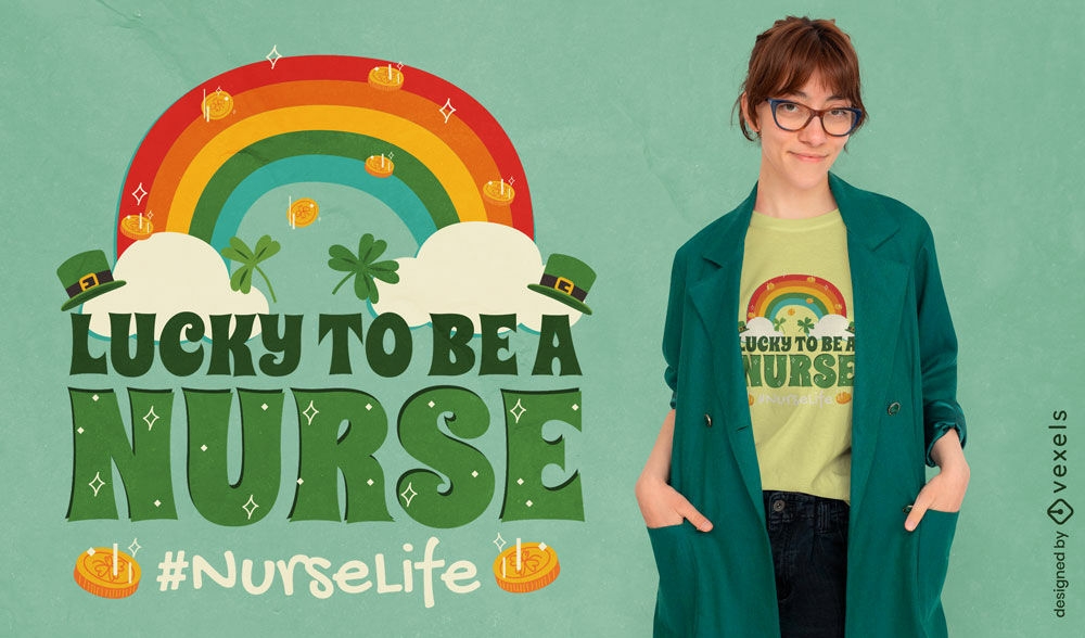 Glückliches irisches Krankenschwesterregenbogen-T-Shirt Design
