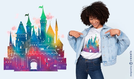 Diseño de camiseta de castillo degradado colorido
