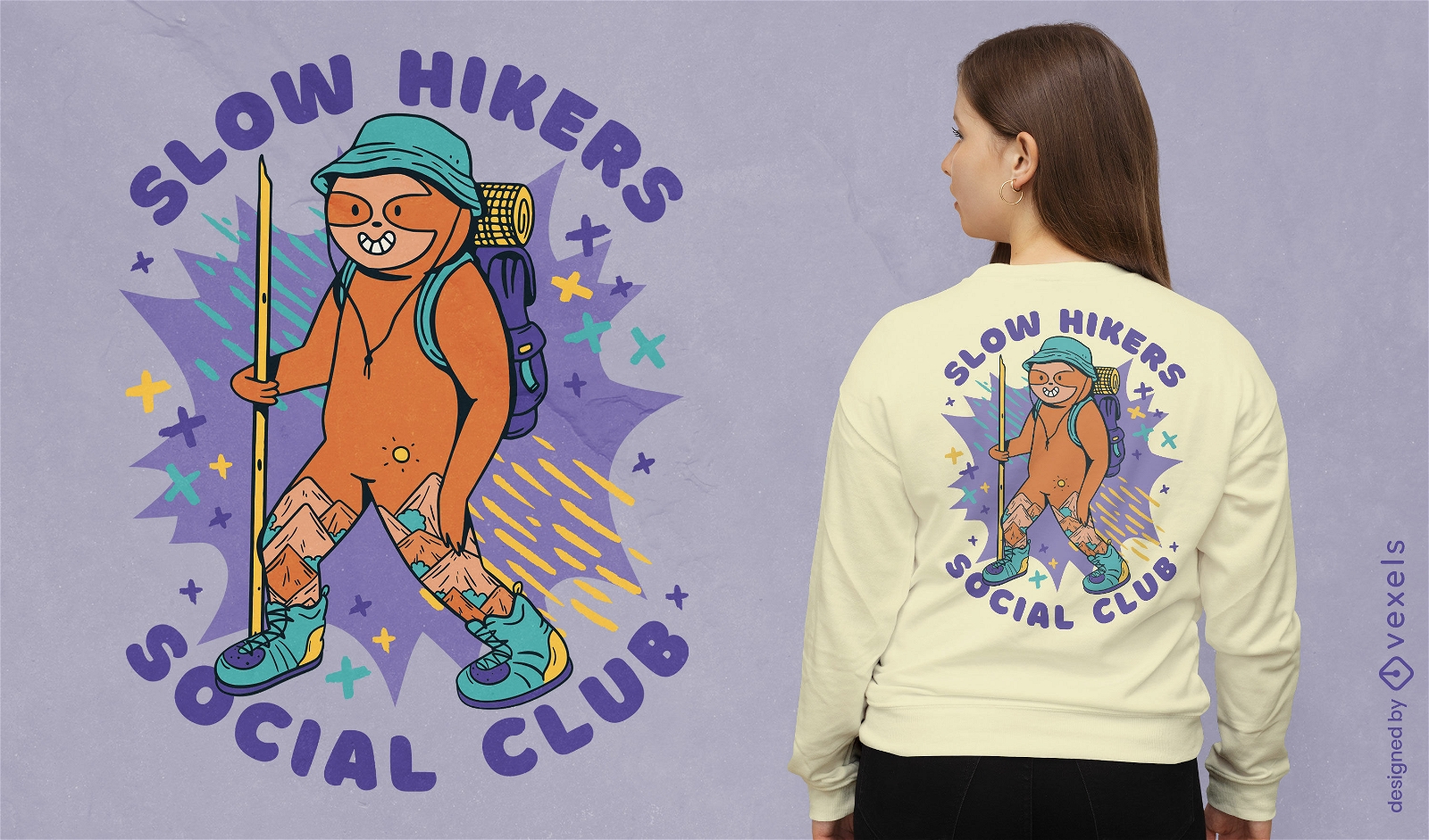 Mountain hiker sloth t-shirt design