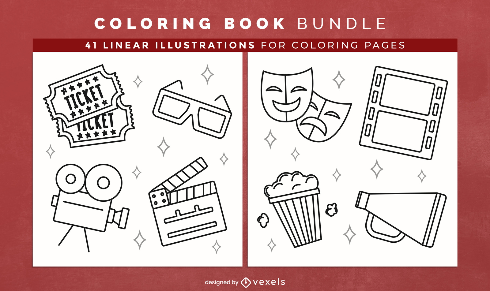 Cinema coloring book pages design