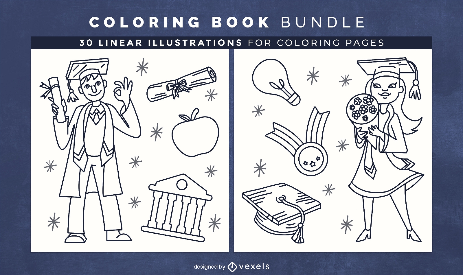 Design de páginas de livro para colorir de formatura