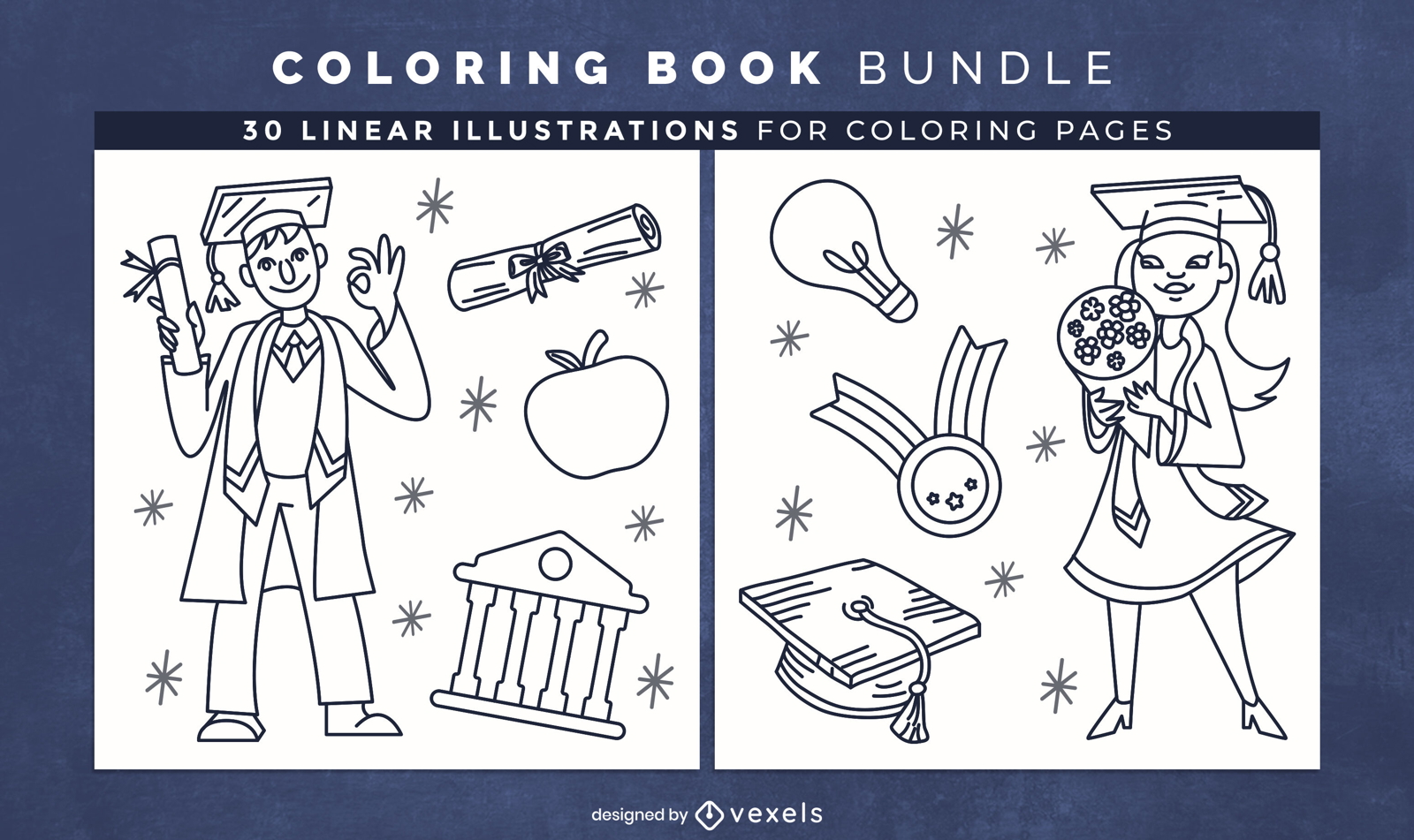 Diseño de páginas de libro para colorear de graduación