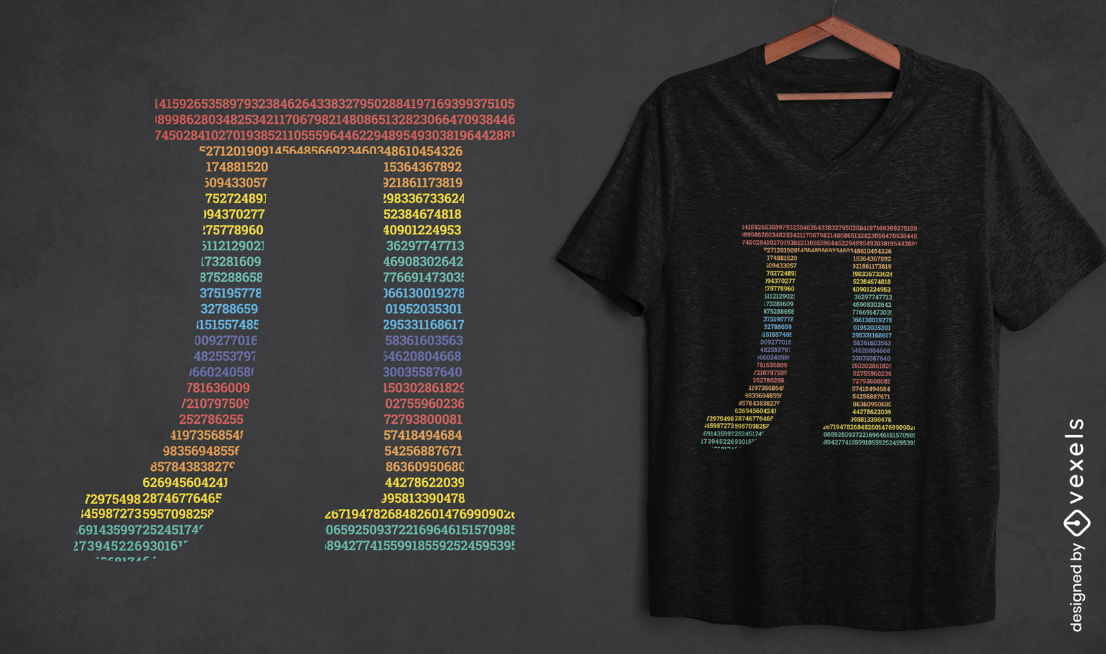 Diseño de camiseta de signo pi de color arcoíris