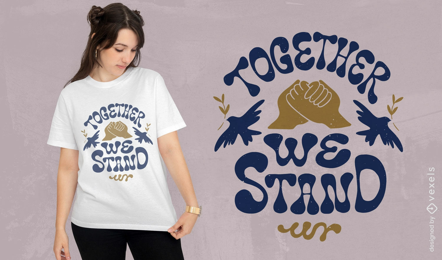 Fiquem juntos design de t-shirt de mãos de paz