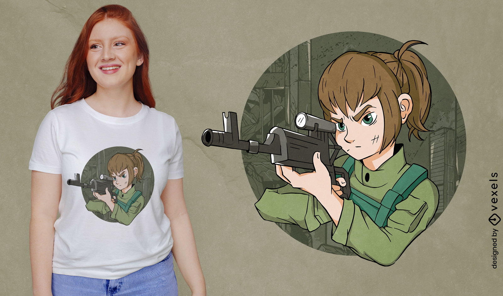 Chica francotiradora con diseño de camiseta de pistola de rifle