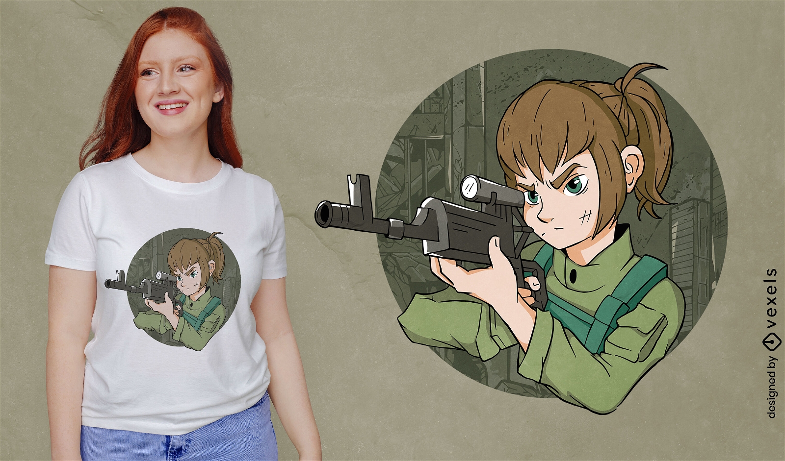 Garota snipper com design de camiseta de arma de rifle