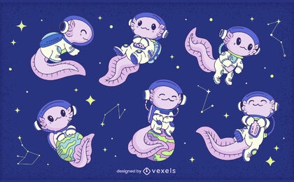 Conjunto de caracteres de axolotes do espaço