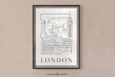 Diseño de carteles del metro de la ciudad de Londres.