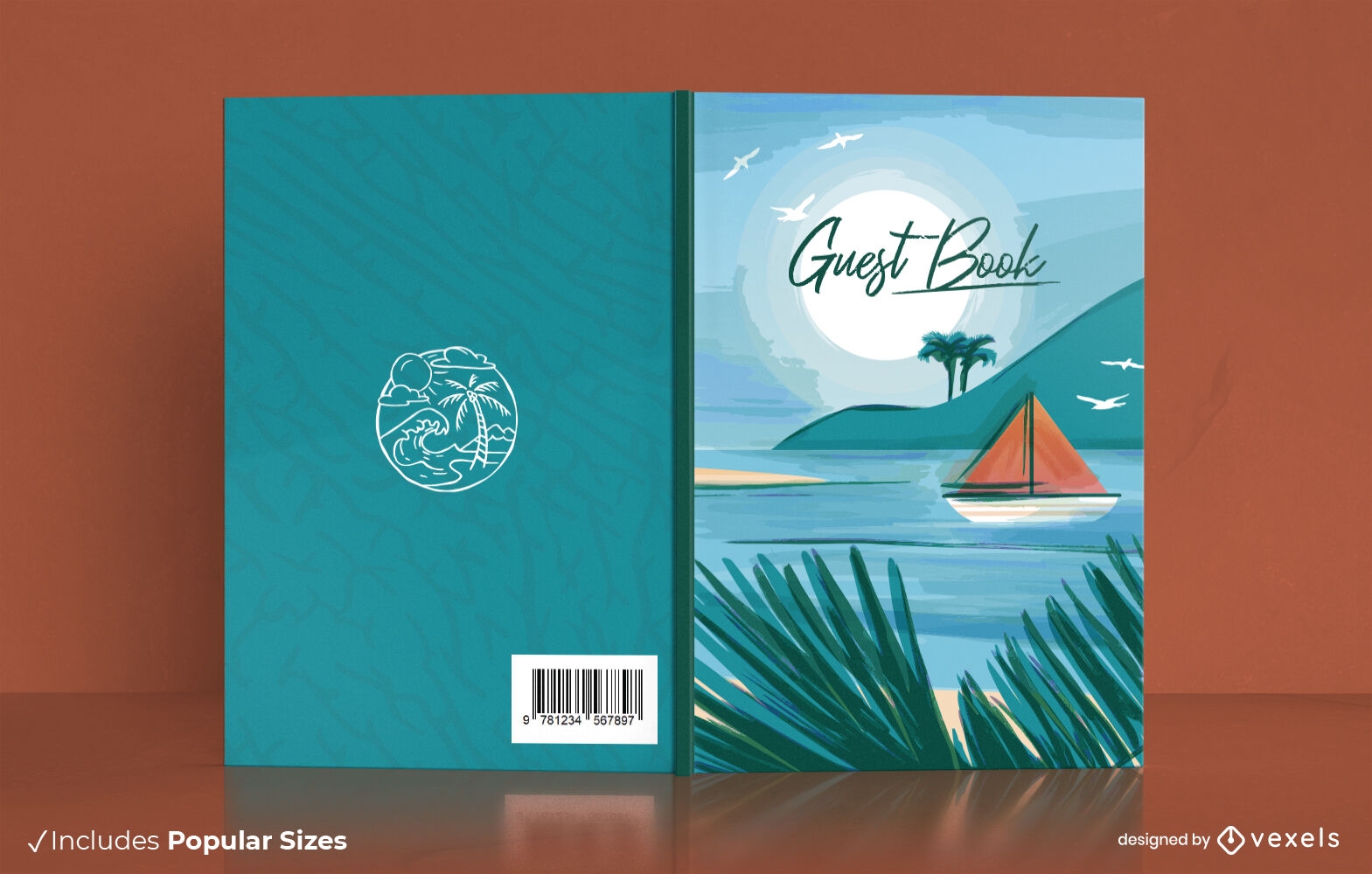 Diseño de portada de libro de mar de libro de visitas.