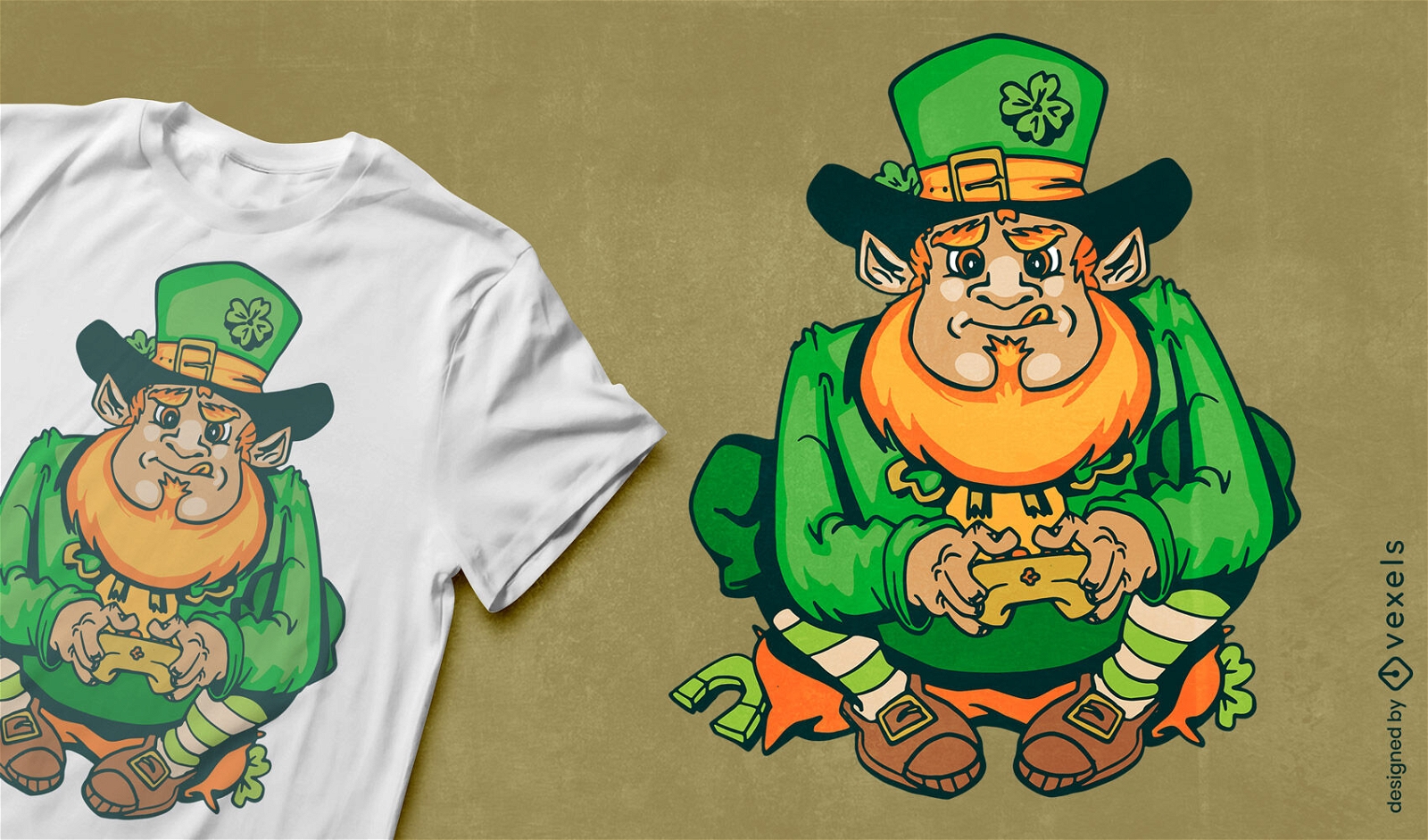 St patricks leprechaun gaming t-shirt design