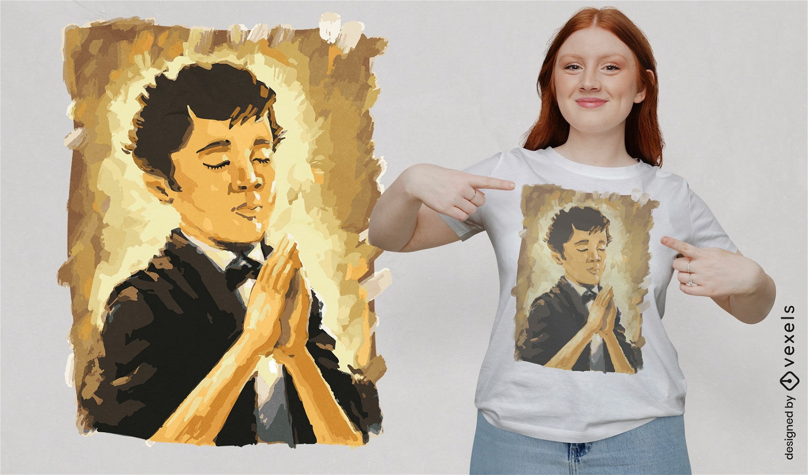 Garotinho rezando design de camiseta em aquarela