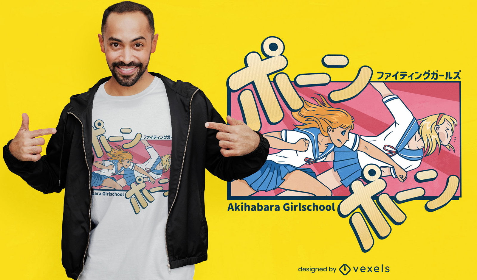 Anime-Mädchen kämpfen T-Shirt-Design