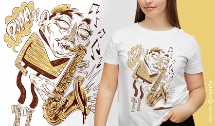 Design de t-shirt de músico de desenho animado de saxofone