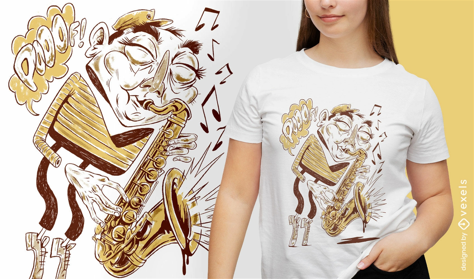 Diseño de camiseta de músico de dibujos animados de saxofonista