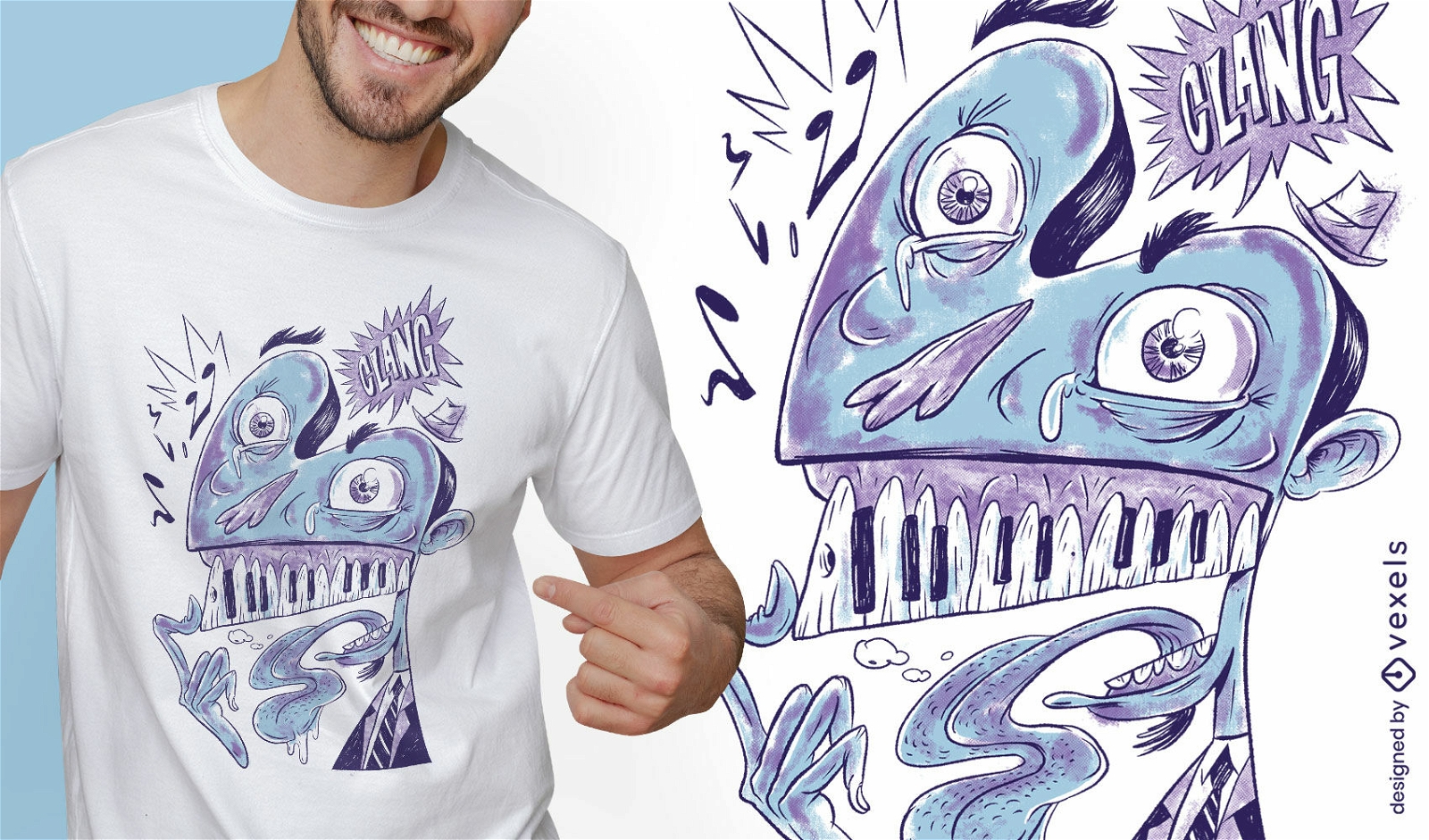 Design de t-shirt de músico de desenho animado de pianista