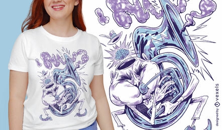 Tuba player cartoon musician t-shirt design