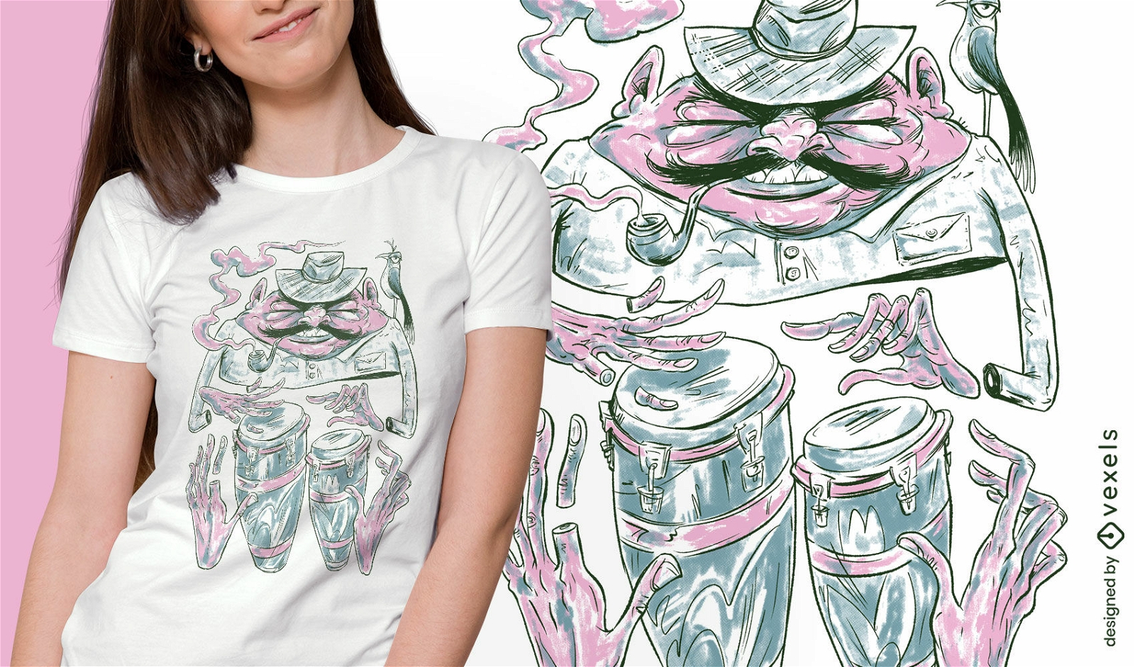Design de t-shirt de músico de desenho animado de baterista