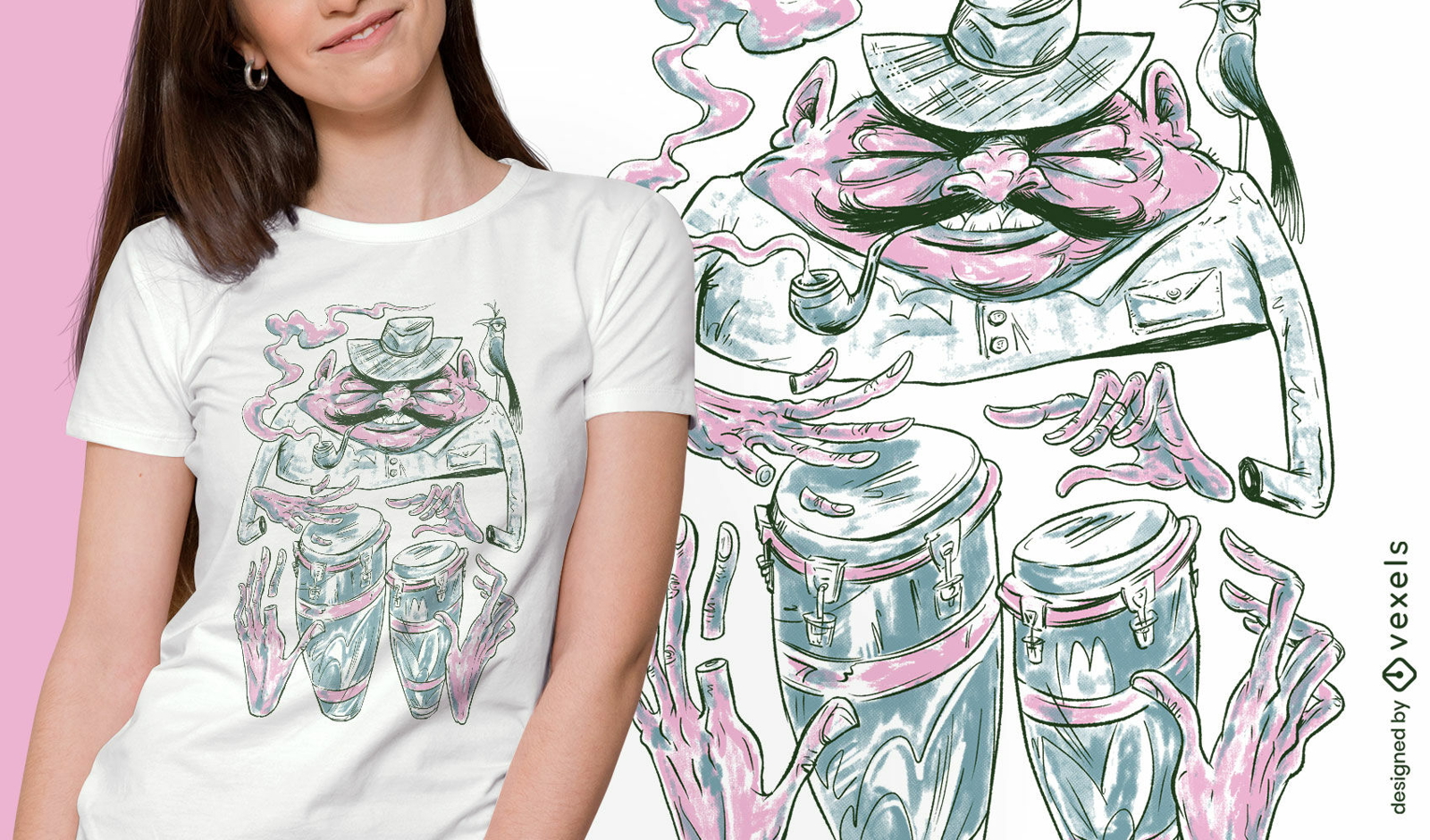 Drums player cartoon musician t-shirt design