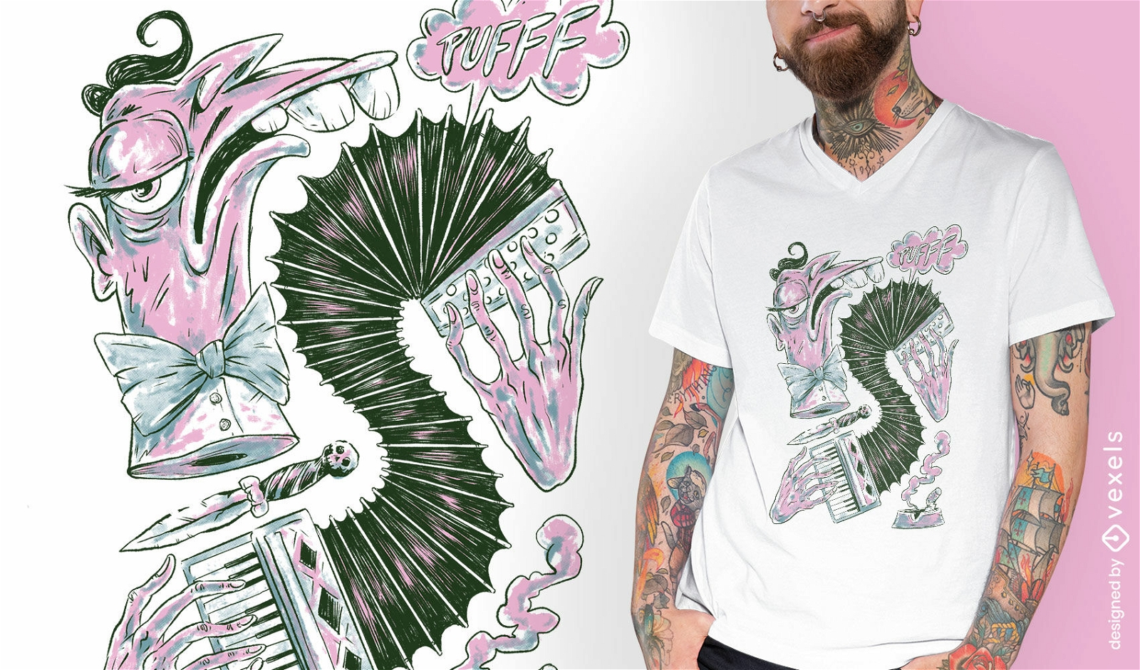 Akkordeonspieler Cartoon Musiker T-Shirt Design