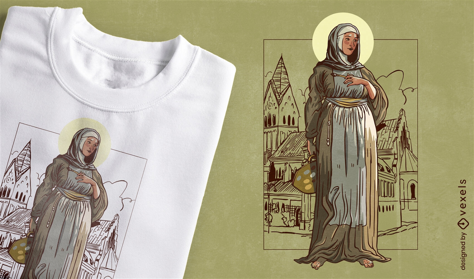 Design de camiseta de artista de freira italiana