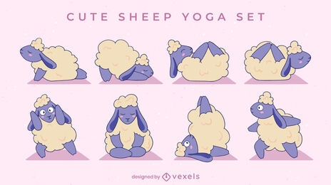 Cute sheep yoga character set