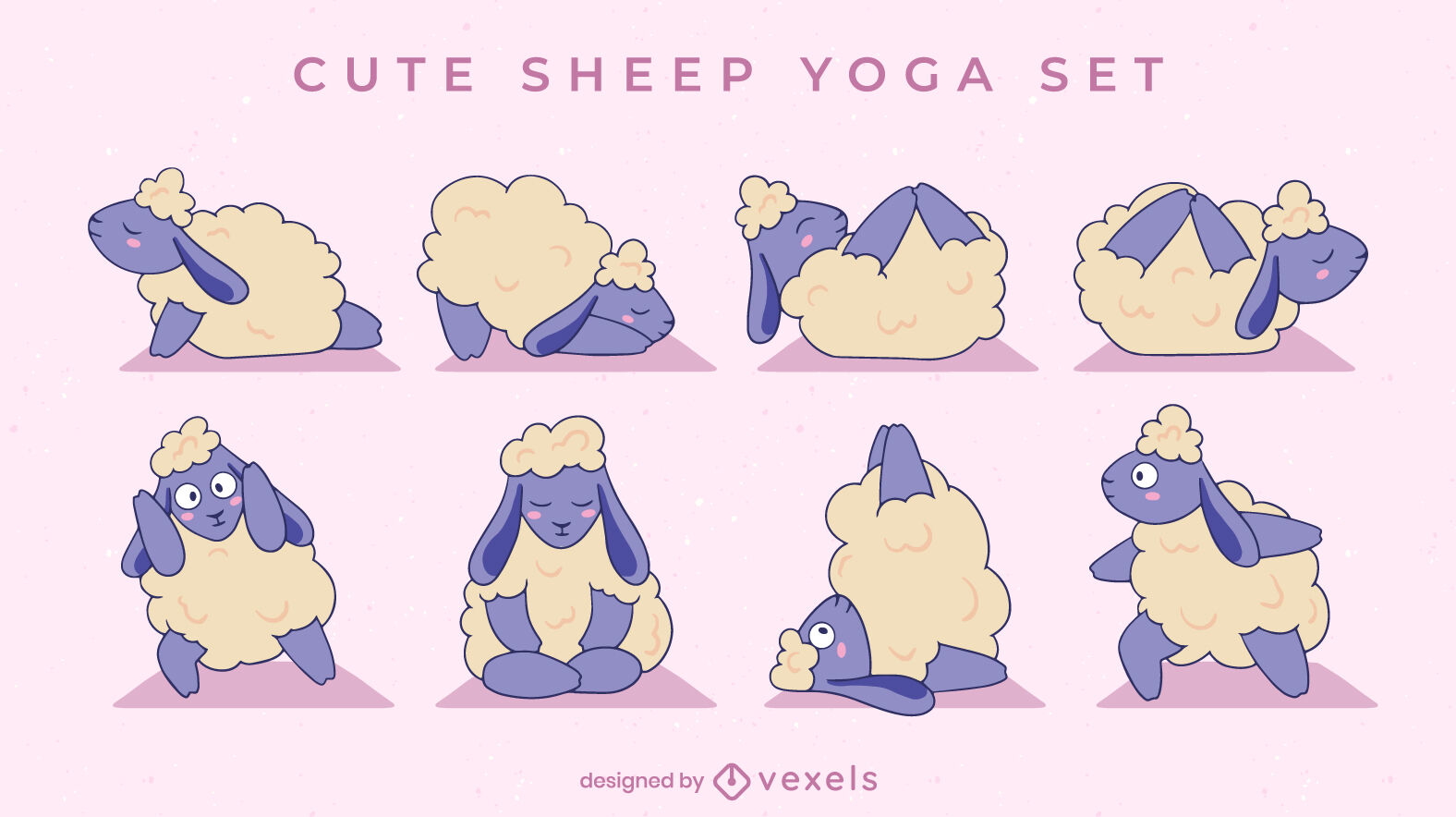 Lindo conjunto de caracteres de yoga de ovejas