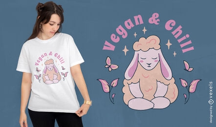 Diseño de camiseta de ovejas veganas y relajadas.