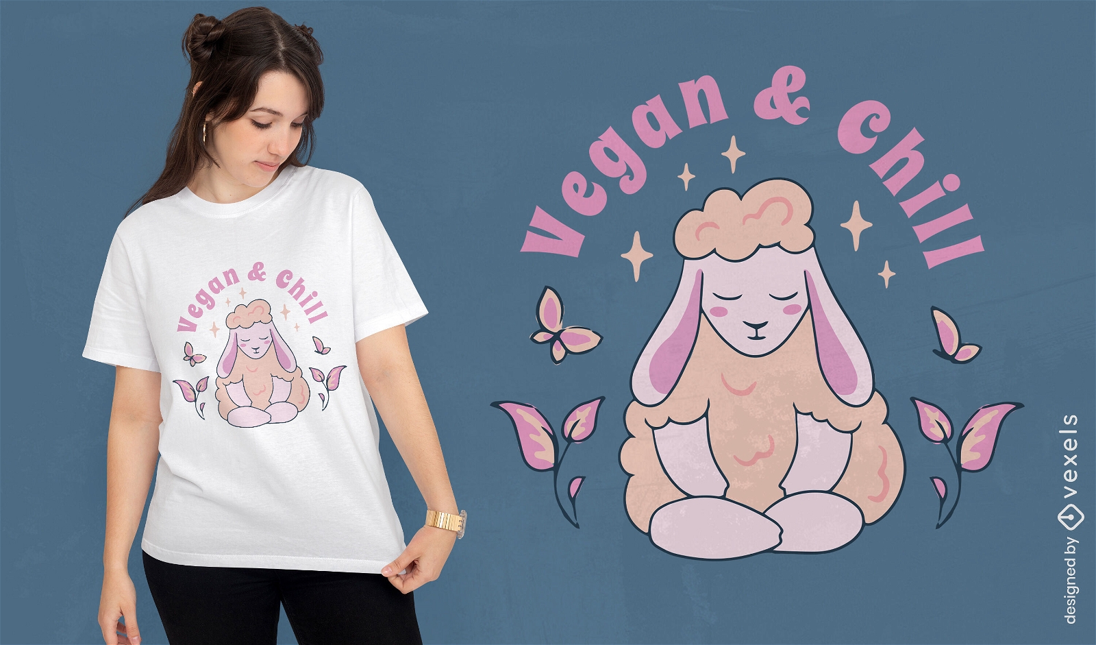 Diseño de camiseta de ovejas veganas y relajadas.