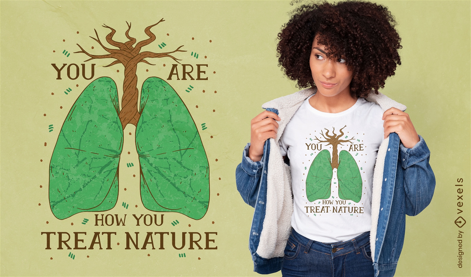 Diseño de camiseta con cita de pulmones naturales.