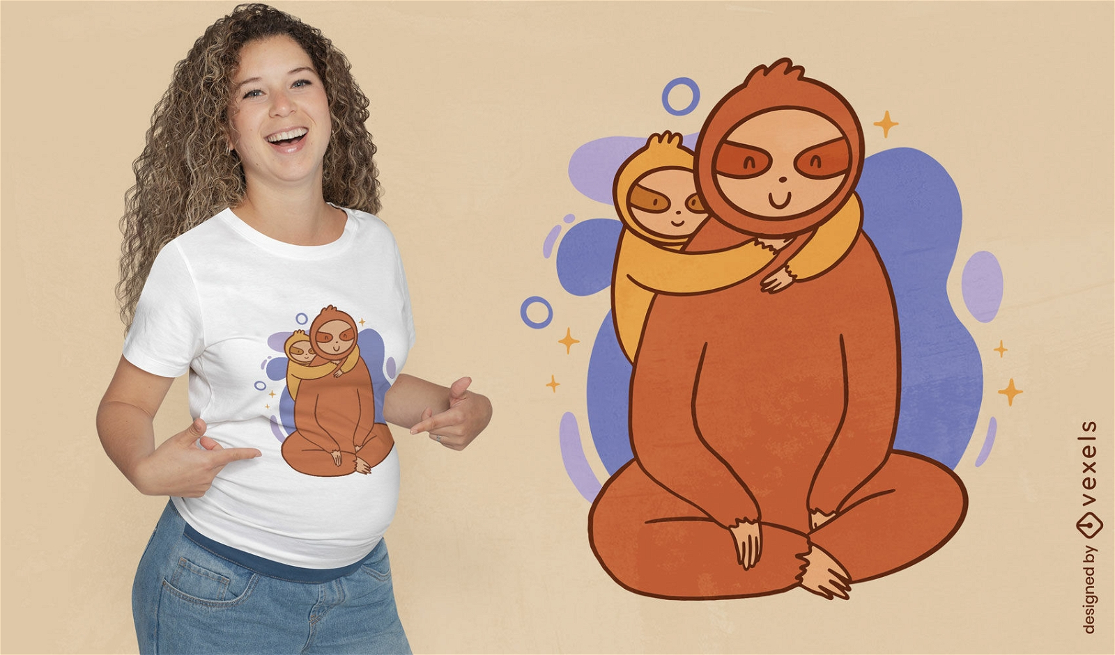 Sloth animal mother and child t-shirt design