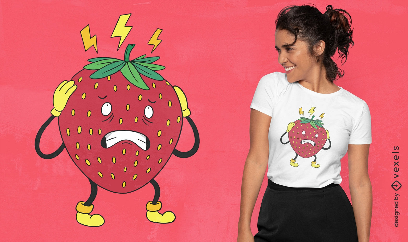 Cartoon strawberry stressed out t-shirt design