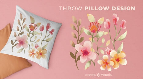 Watercolor wildflowers spring throw pillow design