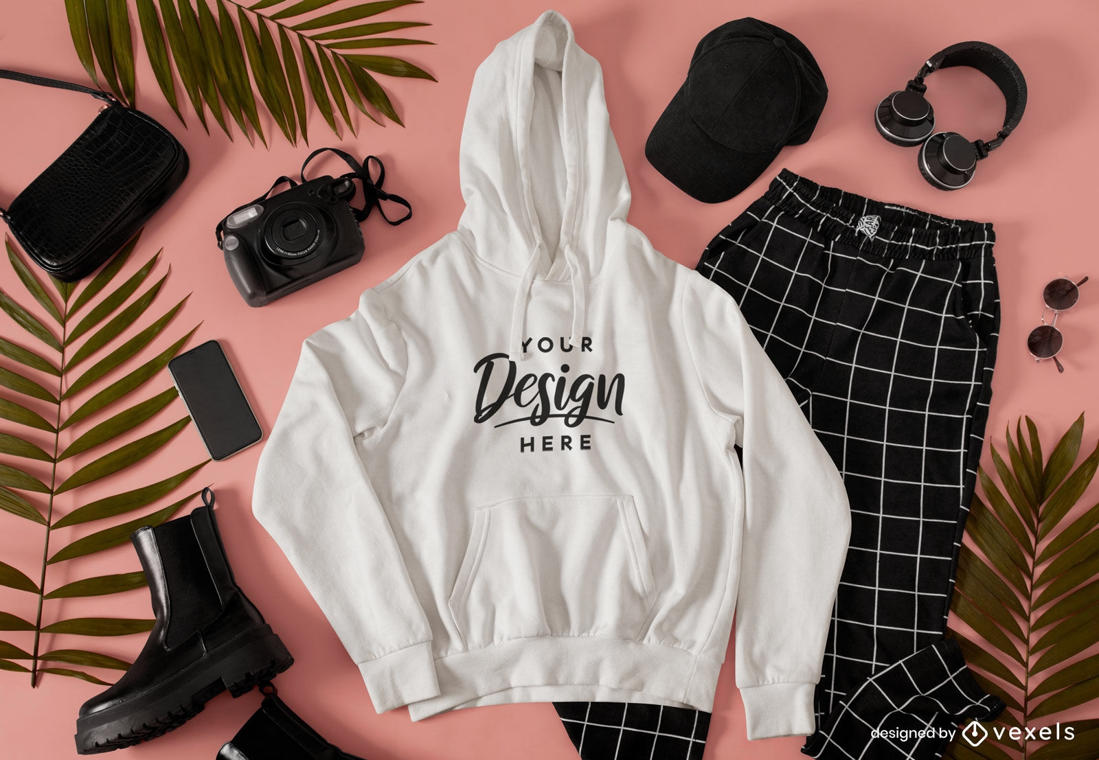 Casual clothes combination with hoodie mockup