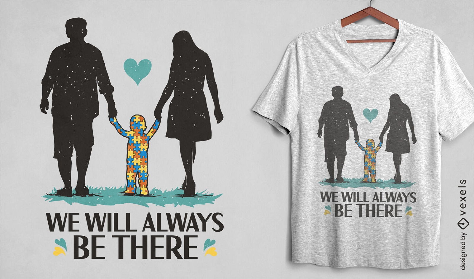 Família com design de camiseta de criança autista