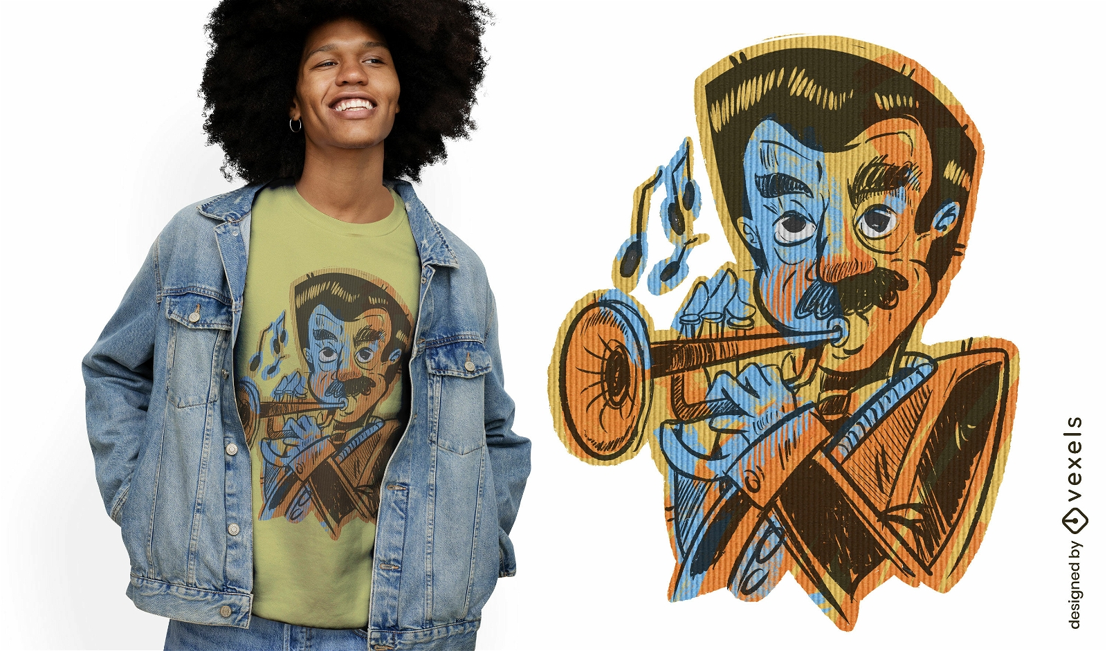 Musician with trumpet playing jazz t-shirt design
