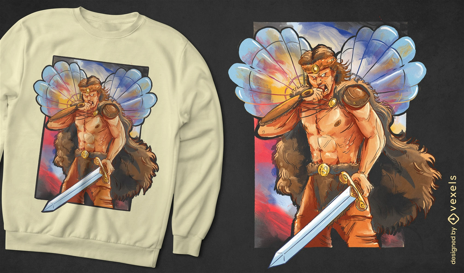 Herói bárbaro com design de camiseta de espada
